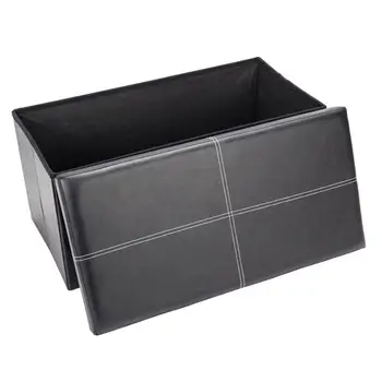 

Practical PVC Leather Rectangle Shape Surface with Line Footstool Black，ship from US drop shipping
