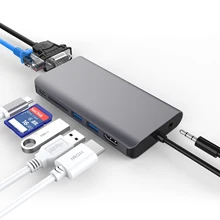 Док-станция для ноутбука USB C к HDMI 4K VGA 1080P Gigabit Ethernet PD зарядка SD кард-ридер для Macbook Pro DELL Тип C док-станция