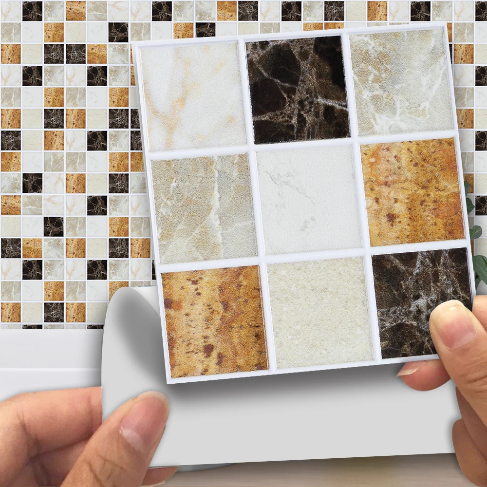 

Self Adhesive Mosaic Tile Sticker Kitchen Backsplash Bathroom Wall Tile Stickers Decor Waterproof Peel & Stick PVC Tiles D40