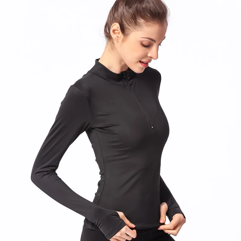 Long Sleeve Gym T-shirts Women Yoga Top with Thumb Holes Compression Tights Sportswear Slim Fitness Running Workout Sport Shirt