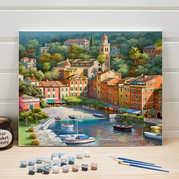 

Paint Painting By Number Town Scenery DIY Acrylic Coloring Art On Canvas Wall Pictures For Living Room Adults Drawing One Piece