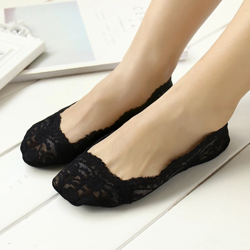 Пикантные черные кружевные носки-башмачки летние модные женские нескользящие невидимые Лоферы для девочек низкие носки-Тапочки - Цвет: 1