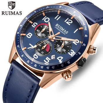 

RUIMAS Watch Top Brand Mens Fashion Luxury Quartz Watches Men Leather Strap Chronograph Sport Waterproof Wristwatch Man Clock