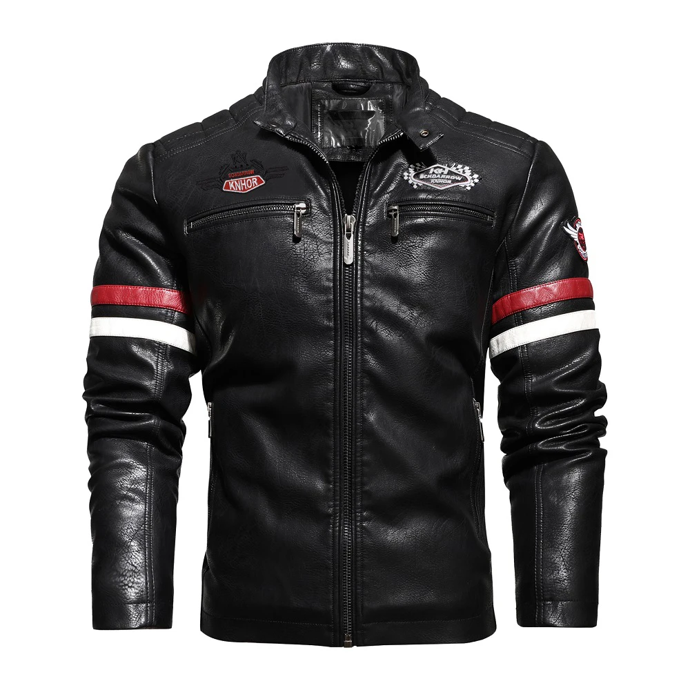 Mens Motorcycle Jacket 2021 Autumn Winter Men New Faux PU Leather Jackets Casual Embroidery Biker Coat Zipper Fleece Male Jacket leather jacket outfit men Casual Faux Leather