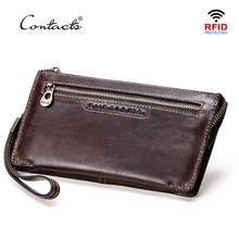 CONTACT'S брендовый клатч RFID из натуральной кожи с отделением для карт мужские длинные кошельки с ремешком тонкий кошелек на молнии