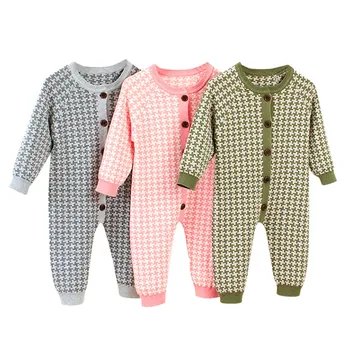 

Casual Newborn Infant Baby Kids Boys Girls Jumpsuit Winter Keep Warm Plaid Printed Knitted Jumpsuit Romper Warm Hat Clothes Set