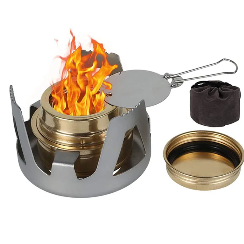 Portable Mini Alcohol Stove Burner Outdoor Ultralight Brass Camping Cooking Stove Outdoor Camping Backpacking Tourist Burner 1