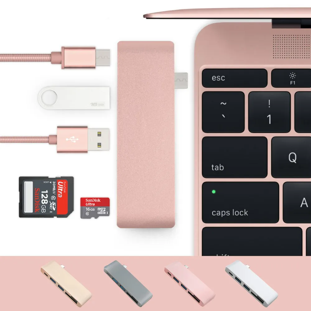 

5 in 1 USB-C Adapter with 2 USB 3.0 Ports Micro SD Memory Reader Type-C USB 3.0 Hub For New Macbook Pro Air A1932 / A2179