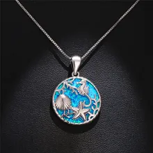 Богемное женское ожерелье с подвеской в виде большой морской звезды, лошади, s 925 пробы, Серебряное свадебное ожерелье, s для женщин, бохо, синее огненное опаловое ожерелье