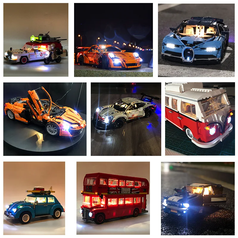 

MOC Creative Science And Technology Race Car Lights Accessories LED Shining Building Blocks USB Lighting Chain Modified Color Li