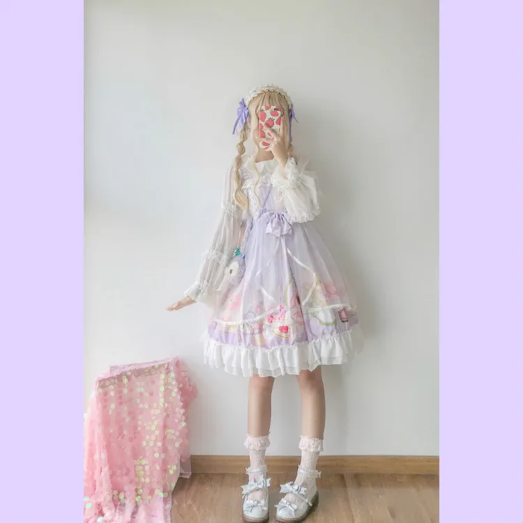 Платье в стиле Лолиты милое японское платье принцессы каваи для девочек, милое легкое винтажное летнее платье без рукавов в стиле Лолиты с принтом кролика в готическом стиле