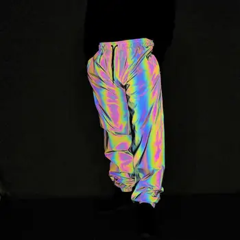 

New Dazzling Color Seven Color Reflective Pants Outdoor Casual Hip Hop Dance Pants Big Size Loose