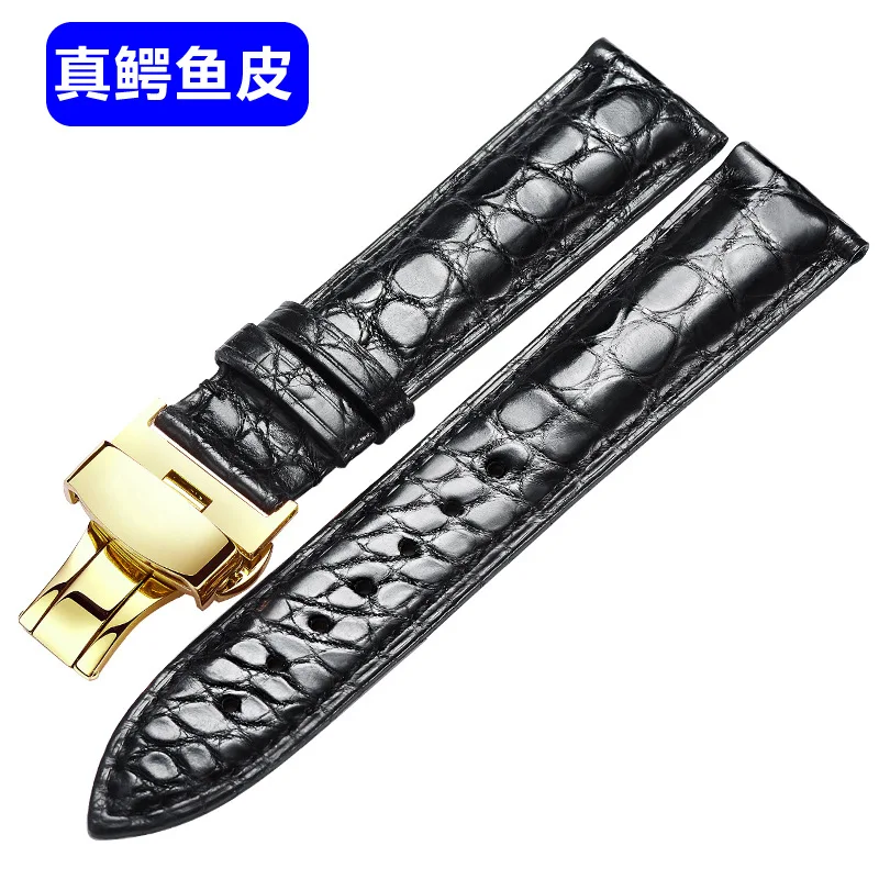 

Crocodile Leather Watch Strap Circular-Alligator Folding Clasps Watch Band for Both Men And Women