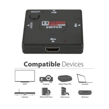 

GRWIBEOU HDMI 3 in1 Out Switcher 3 Port HDMI Switch Female to Female Switcher Splitter Box Selector for HDTV 1080P VIdeo Switch