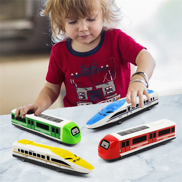 4PCS Train Model Toys Random Color Pull Back Children Dolls Kids Plastic High-Speed Rail Trains Educational Toy Puzzle Gifts 1