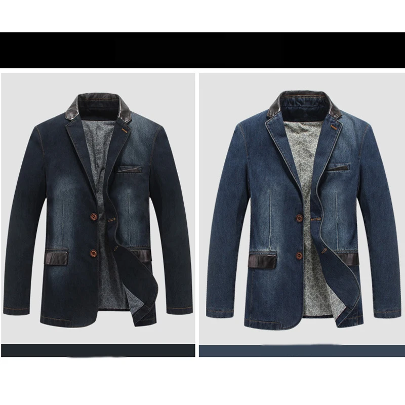 Plus Size Men's Jackets Denim Outwear Spring Autumn Men Clothing Male Blazers Suits Jeans Patchwork Leather Slim Fit Coat MY190