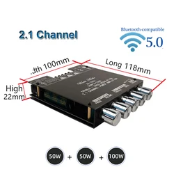 2*50W+100W TPA3116D2 Power Subwoofer Amplifier Board Bluetooth-compatible 2.1 Channel Class D TPA3116 Audio Stereo Equalizer Amp