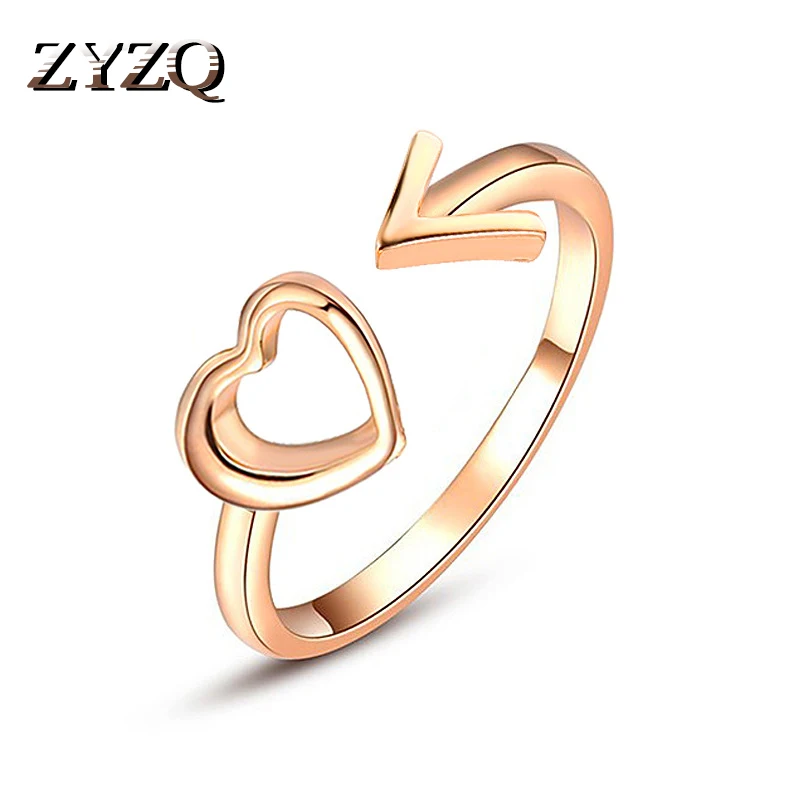 

ZYZQ Simple Hollow Heart Shaped Open Rings For Women Three Color Available Personality Arrow Adjustable Finger Rings For Sale