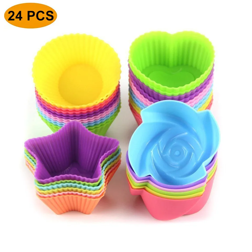 24 Pack Silicone Pumpkin Baking Cups - Reusable Cupcake Liners, BPA Free