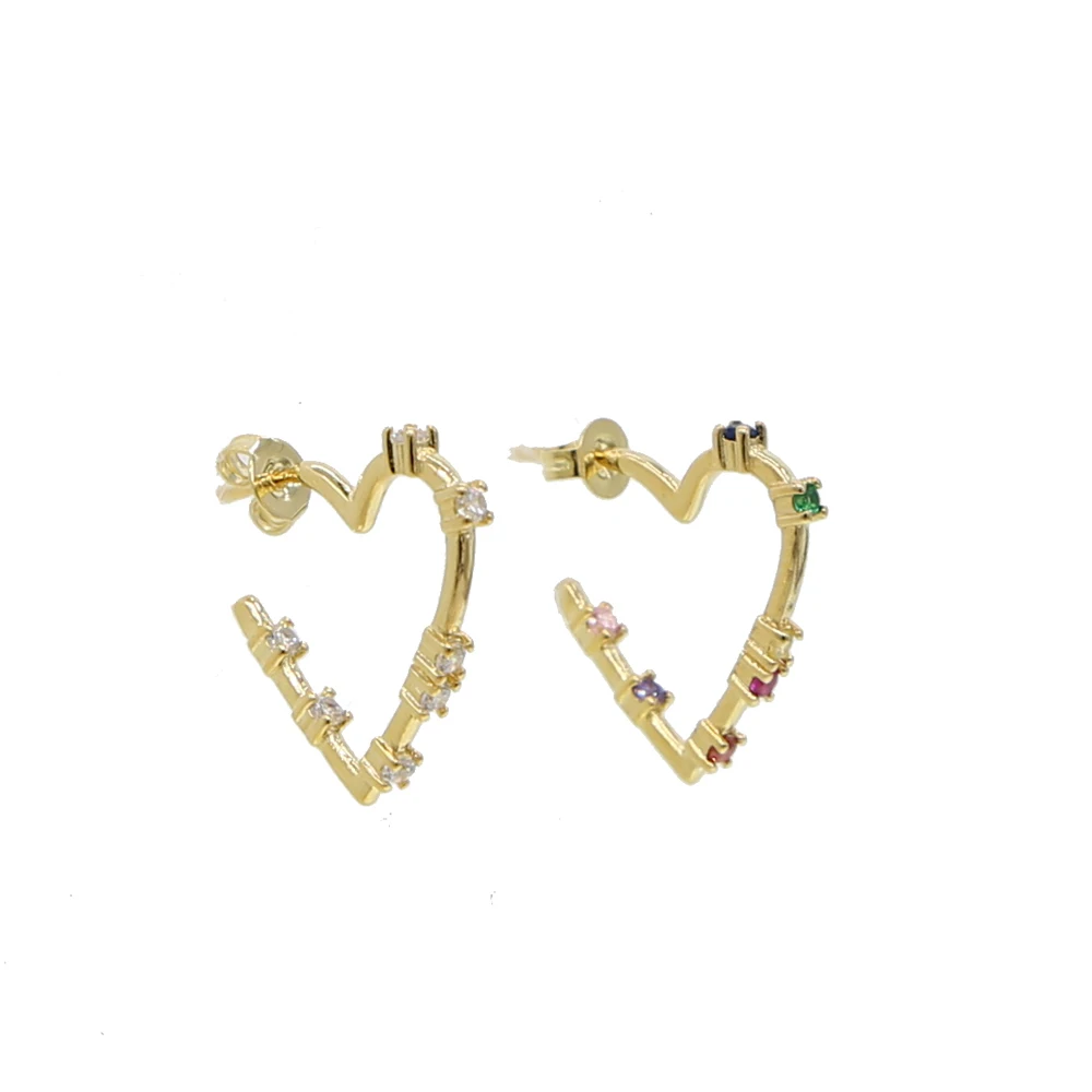 gold rainbow cz Серьги-гвоздики из Кубического циркония Циркон с радужным блеском золотистые серьги в виде сердечек для женщин корейские серьги с цирконием ювелирное изделие со стразами подарок - Окраска металла: gold rainbow cz