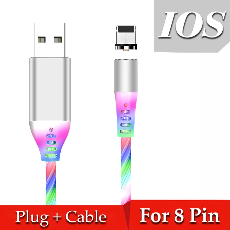 Магнитный кабель type C Магнитный светодиодный светильник Micro usb провод шнур USB C поток светящийся Быстрая зарядка для iPhone 11Pro XR samsung - Цвет: Colorful for iPhone