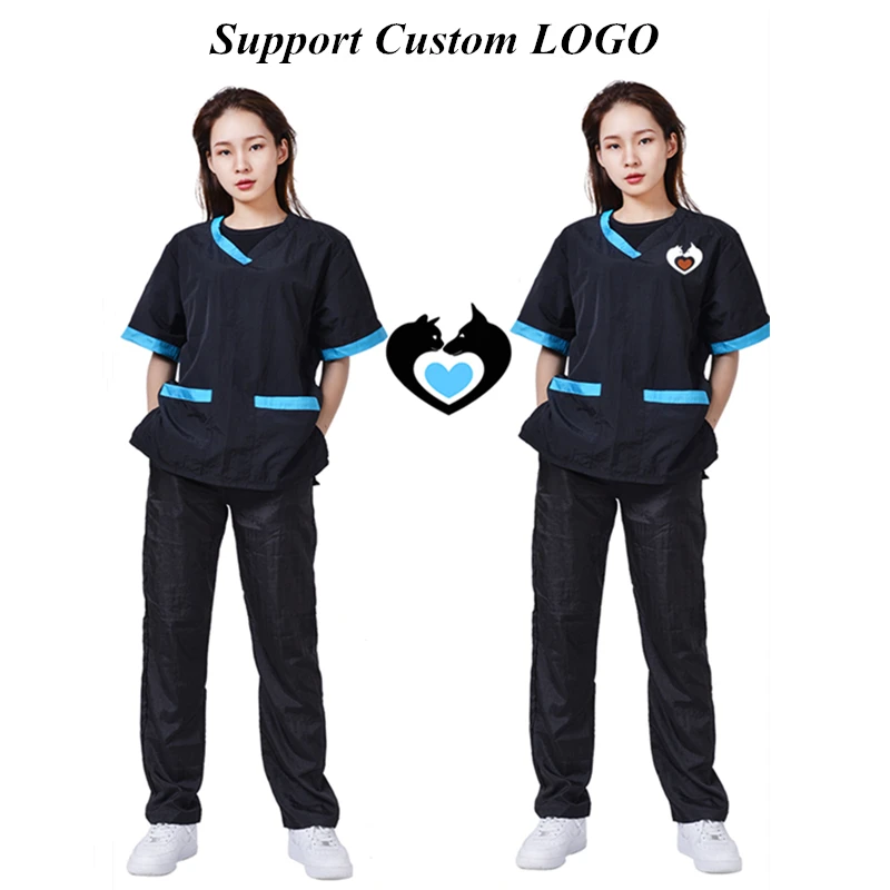 Custom LOGO Pet Shop Groomer Work Clothes Suit Waterproof Anti-static Pet Overalls Salon Barber Hairdresser Apron G1004 3