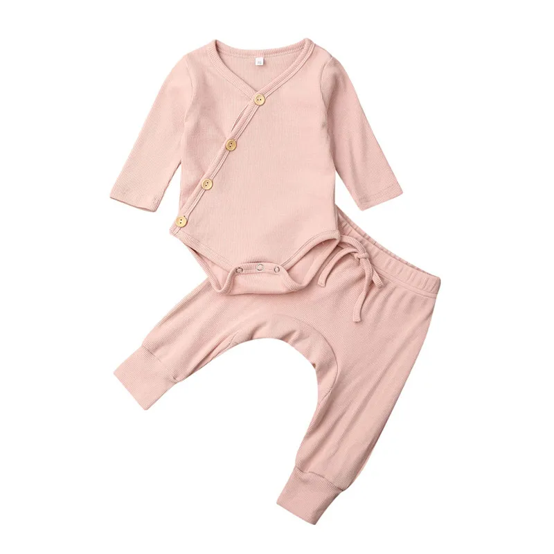 Одежда для младенцев; пижамы для маленьких мальчиков и девочек; пижамный комплект; одежда для сна; Осенняя хлопковая повседневная одежда для малышей - Цвет: Розовый