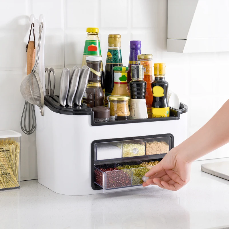 

Multi-function Household Seasoning Storage Box Large Capacity Cutter Holder Kitchen Supplies MYDING