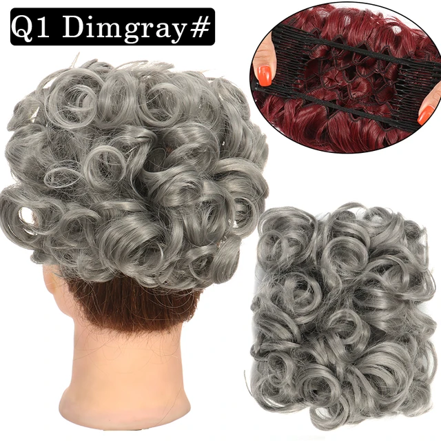 Synthetic Curly Elastic Band Chignon Plastic Comb Clips in Hair Extension Hair Bun Updo Cover Hairpieces Hair Accessories Q1 Dimgray