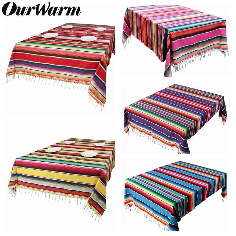 

OurWarm Serape Tablecloth Fiesta Party Decoration Birthday Baby Shower Cotton Mexican Serape Blanket 150x215cm Home Table Cover
