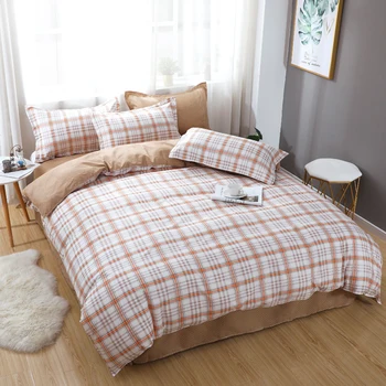 

brown plaid bedding set duvet cover sheets pillowcases Nordic bed linen for kids children adult single queen king size