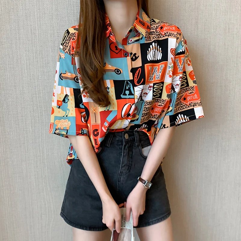 Oversize Blouse Women New 2020 Summer Tops Shirt Womens Tops and Blouses Short Sleeve Printted Plus Size Funny Tee Shirt Femme