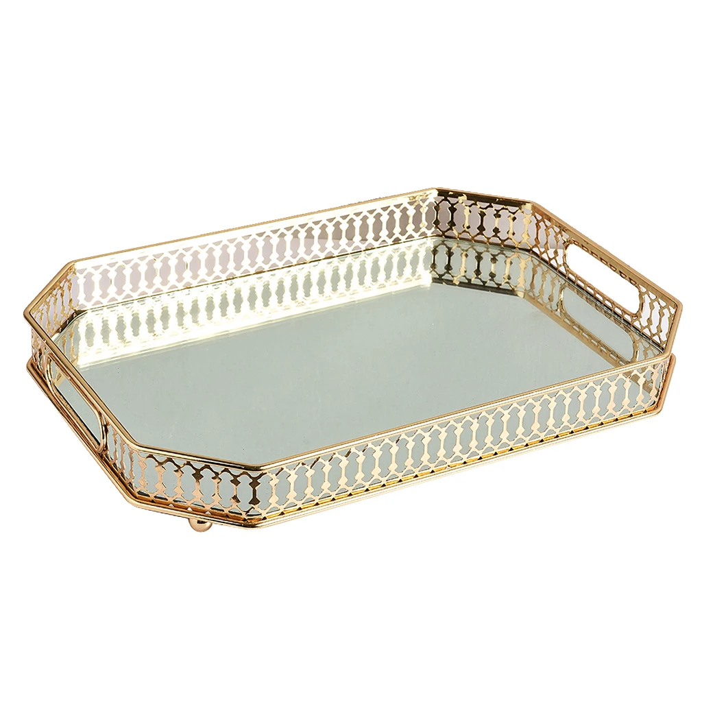Golden Metal Fruit Food Basket Holder Table Decorative Serving Tray Organizer
