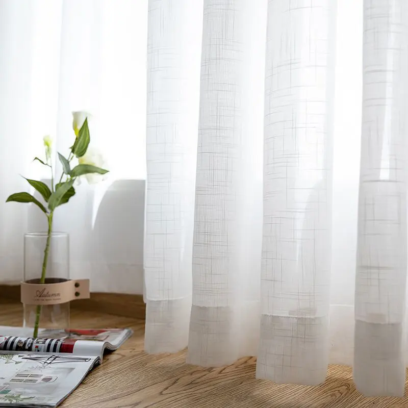 White Linen Tulle Curtain for Living Room, Bedroom Window Screening, Kitchen Solid Sheer Voile Curtain for Finished Drape Blinds