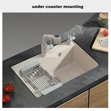 Однослотовая овощная мойка, многофункциональная домашняя утолщенная кухонная кварцевая раковина, матовая отделка, Круглый угол с краном