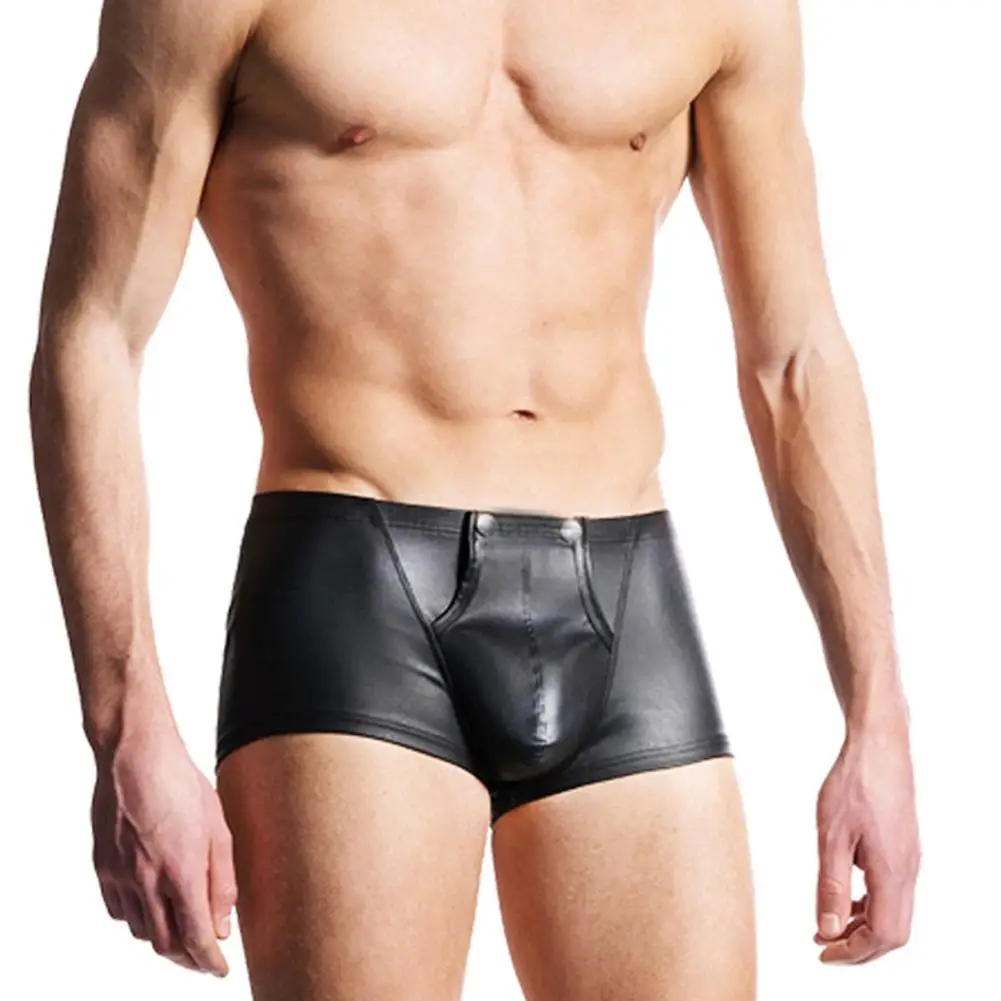 Сексуальные мужские боксеры с открытым выпуклым мешочком нижнее белье из искусственной кожи шорты трусы