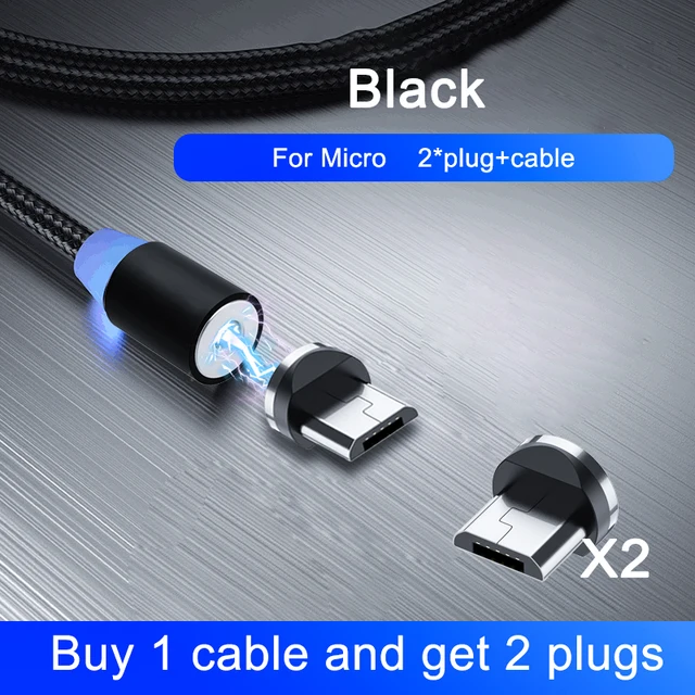 OKZ 2M Magnetic Cable Micro USB Type C Charger For Android Phones Fast Charging Magnet Charge Cord For iPhone 12 11 Pro XS Max For Micro Black