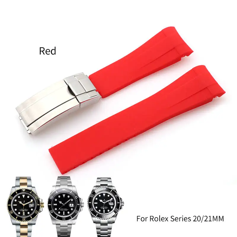 19 мм, 20 мм, 21 мм, 22 мм, силиконовый ремешок для часов, цветной водонепроницаемый ремешок для часов для роля Daytona GMT Submariner DEEPSEA, часы OYSTERFLEX - Band Color: red