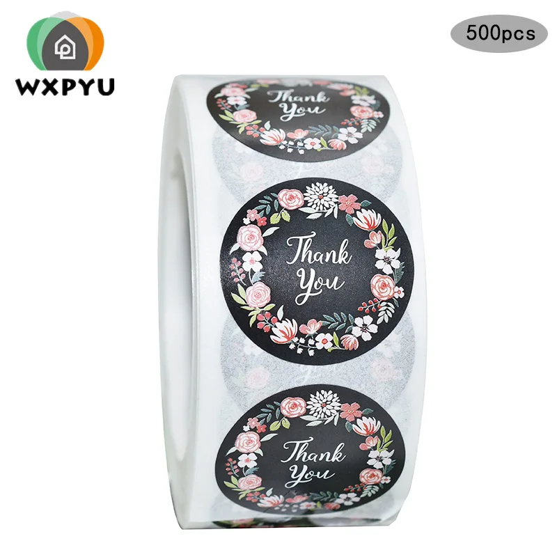 

500pcs black floral thank you sticker seal labels DIY gift decoration stickers scrapbooking stationery sticker Adhesive labe