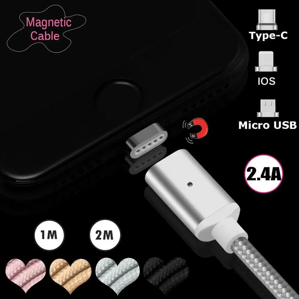 1 м 2 2.4A Сильный магнитный тип-c USB-C Micro USB Android IOS кабель для быстрой зарядки iPhone X 8 7 6