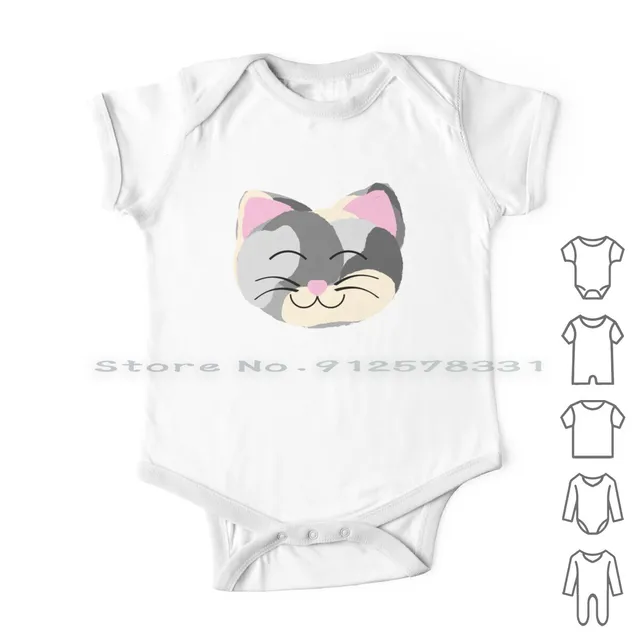 Grey Tortoiseshell Cat, Grey Calico Cat, Kawaii Cat Newborn Baby Clothes Rompers Cotton Jumpsuits Cat Obsessed Cat Outline