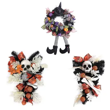 

Halloween Skeleton Skull Decoration Pumpkin Maple Leaf Hanging Ornament Wreath