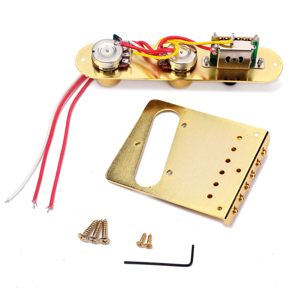 6 Saddle Top Loader Bridge with Control Plate, Screws, Wrench for Telecaster Guitar, Golden