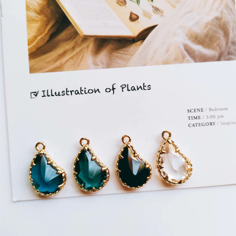 

Glass Mixed Color Eardrop Alloy Necklace Earring Accessories Charms Pendant Jewelry Making Diy Handmade Material 4pcs KP2656