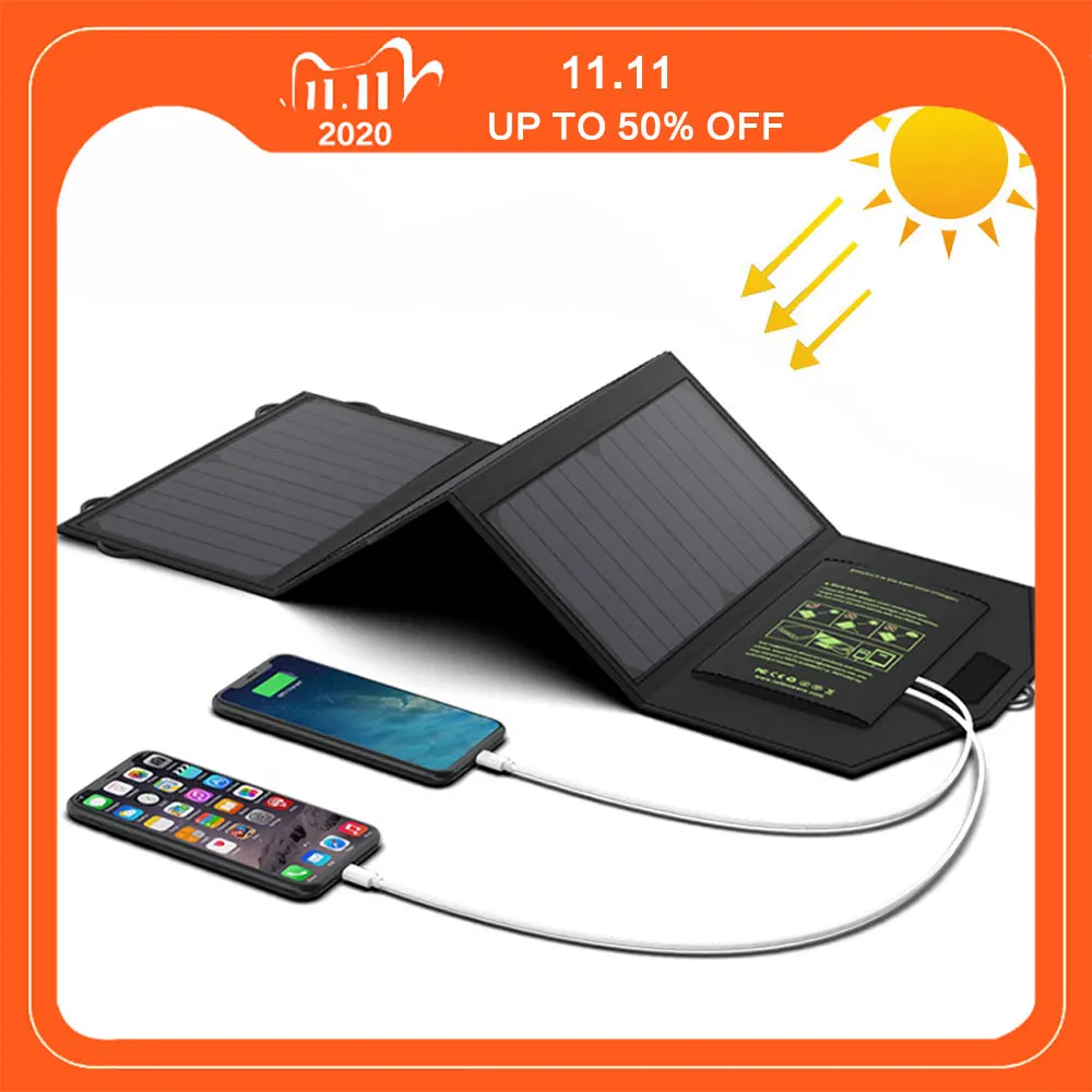 

Acorn Power 2020 Newest Portable Solar Panel Charger 21W Three 3 Panels High Efficiency Fast Solar Charging for Mobile Phone.