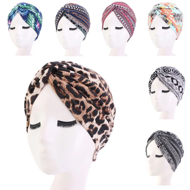 Cotton Turban For Women Leopard Print Twist Headwear Indian Ladies Headwrap Bandanas Hat Hair Accessories New Beanie Cap Cover cukup ladies leather cover pin buckle casual styles jeans top quality 100% pure cow genuine belts for women 2 8cm width nck454