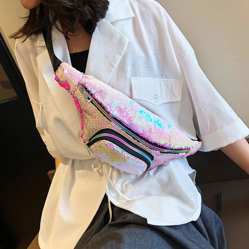 

Sequin Western Style Sports Waist Pack Women's 2019 Summer New Style Fashion Korean-style Versatile Shoulder Chest Pack Cool Mob