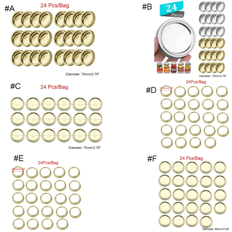 

24pcs Replacement Tinplate Bands Rings Canning Lids for Wide Mouth Jar Leakproof 70mm 86mm