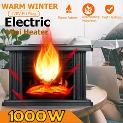 1000W Electric Fireplace Hater with Remote Control Fireplace Electric Flame Decoration Portable Indoor Space Heater for Bedroom