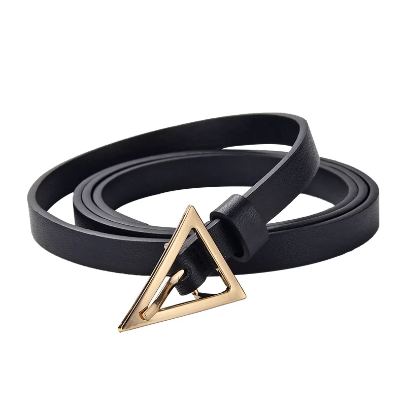 Thin Long Belt Gold Triangle Pin Buckle Belts For Women Coat Fashion White Soft Pu Leather Brown Knotted Waist Strap Jeans Lady